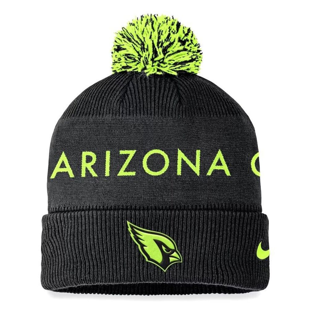 Arizona Cardinals Nike Volt Cuffed Knit Hat with Pom Black Neon - New With Tags